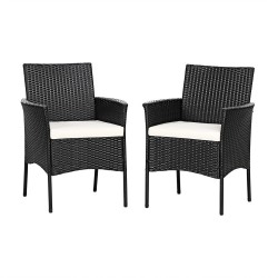 XVX Pair of PE Wicker Patio Armchairs, Steel Frames with Zippered Cushions and Curved Arms