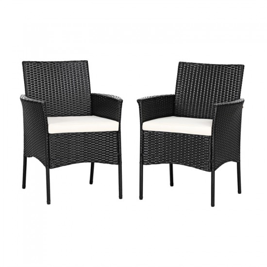 Honhorrs Pair of PE Wicker Patio Armchairs, Steel Frames with Zippered Cushions and Curved Arms