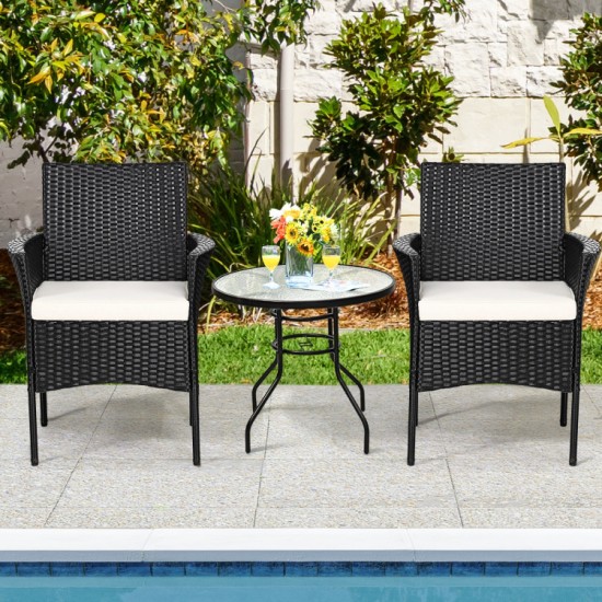 Honhorrs Pair of PE Wicker Patio Armchairs, Steel Frames with Zippered Cushions and Curved Arms