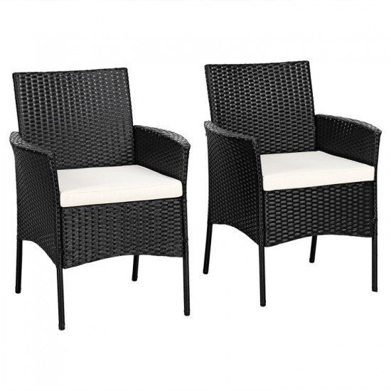 Honhorrs Pair of PE Wicker Patio Armchairs, Steel Frames with Zippered Cushions and Curved Arms