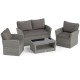 Honhorrs Four-Piece Woven Patio Set, Loveseat and Two Armchairs with Glass Table and Storage Shelf