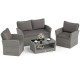 Honhorrs Four-Piece Woven Patio Set, Loveseat and Two Armchairs with Glass Table and Storage Shelf