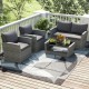 Honhorrs Four-Piece Woven Patio Set, Loveseat and Two Armchairs with Glass Table and Storage Shelf
