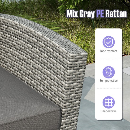 Honhorrs Four-Piece Woven Patio Set, Loveseat and Two Armchairs with Glass Table and Storage Shelf
