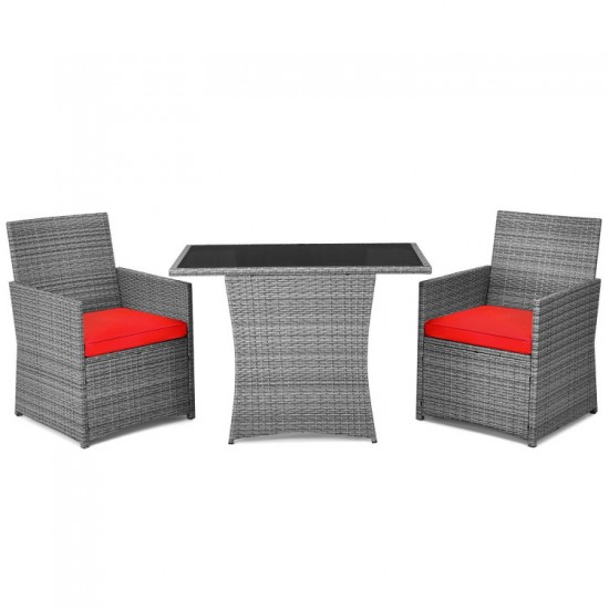 Honhorrs Space-Saving Patio Bistro Set, Tuck-In Cushioned Chairs and a Tempered Glass-Top Table