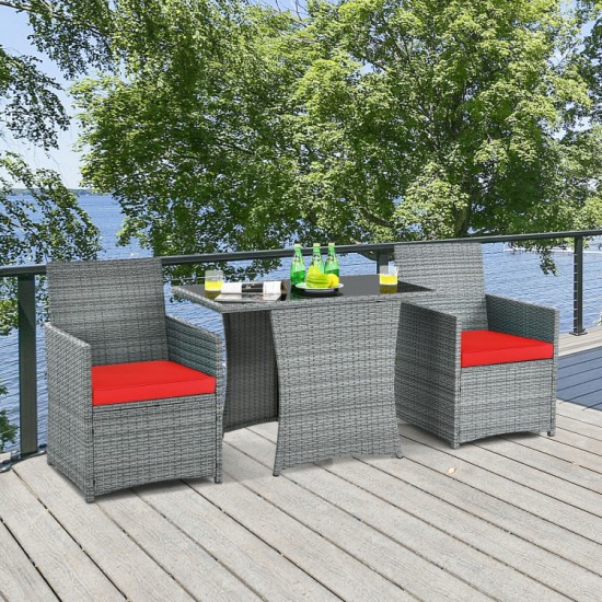 Honhorrs Space-Saving Patio Bistro Set, Tuck-In Cushioned Chairs and a Tempered Glass-Top Table
