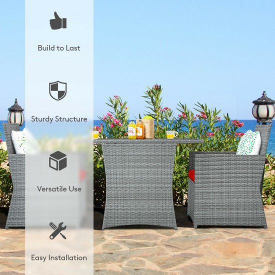 Honhorrs Space-Saving Patio Bistro Set, Tuck-In Cushioned Chairs and a Tempered Glass-Top Table