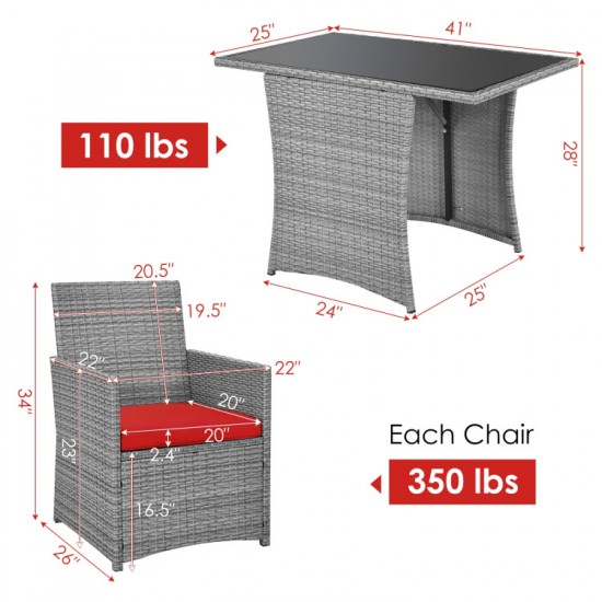 Honhorrs Space-Saving Patio Bistro Set, Tuck-In Cushioned Chairs and a Tempered Glass-Top Table