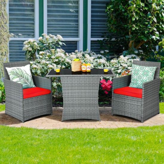 Honhorrs Space-Saving Patio Bistro Set, Tuck-In Cushioned Chairs and a Tempered Glass-Top Table
