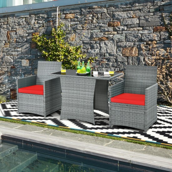 Honhorrs Space-Saving Patio Bistro Set, Tuck-In Cushioned Chairs and a Tempered Glass-Top Table