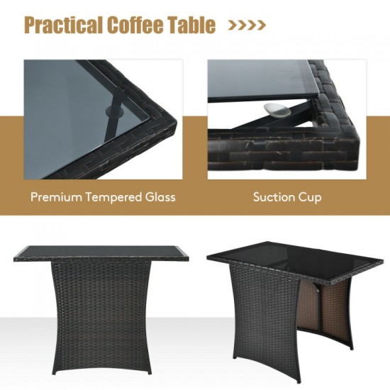 Honhorrs Compact Three-Piece Rattan Bistro Set, Tuck-Under Chairs with Cushions and Glass Tabletop