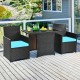 Honhorrs Compact Three-Piece Rattan Bistro Set, Tuck-Under Chairs with Cushions and Glass Tabletop