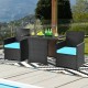 Honhorrs Compact Three-Piece Rattan Bistro Set, Tuck-Under Chairs with Cushions and Glass Tabletop