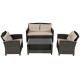 Honhorrs Four-Piece PE-Rattan Patio Set, Cushioned Loveseat and Chairs with Glass-Top Storage Table