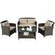 Honhorrs Four-Piece PE-Rattan Patio Set, Cushioned Loveseat and Chairs with Glass-Top Storage Table