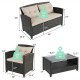 Honhorrs Four-Piece PE-Rattan Patio Set, Cushioned Loveseat and Chairs with Glass-Top Storage Table