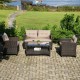 Honhorrs Four-Piece PE-Rattan Patio Set, Cushioned Loveseat and Chairs with Glass-Top Storage Table