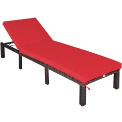 XVX PE Wicker Patio Chaise Lounger, Six Recline Positions with Padded Cushion and Metal Frame