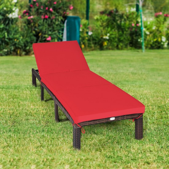 Honhorrs PE Wicker Patio Chaise Lounger, Six Recline Positions with Padded Cushion and Metal Frame