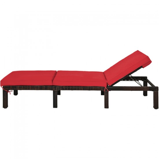 Honhorrs PE Wicker Patio Chaise Lounger, Six Recline Positions with Padded Cushion and Metal Frame