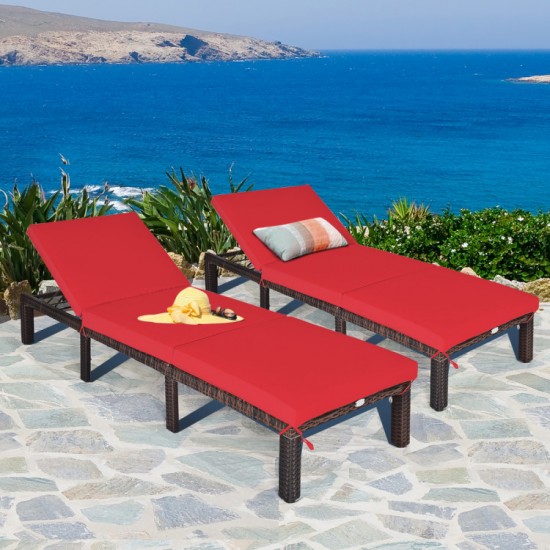 Honhorrs PE Wicker Patio Chaise Lounger, Six Recline Positions with Padded Cushion and Metal Frame
