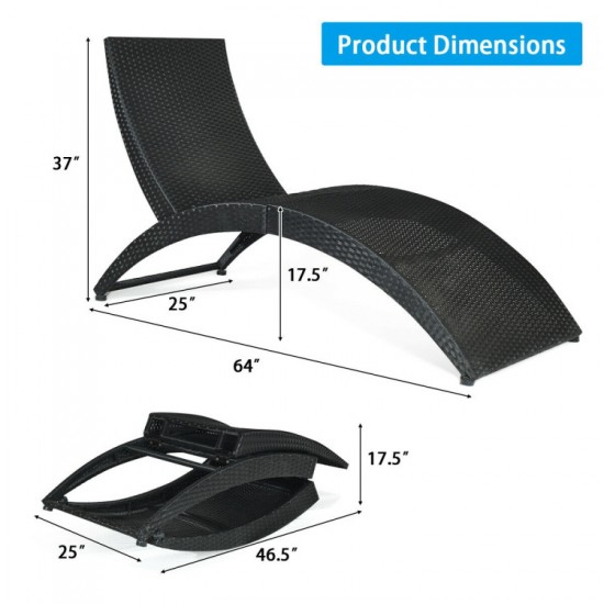 Honhorrs Folding Wicker Patio Lounge Chair, Curved Steel-Supported Seat with Tied Padded Cushion