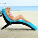 Honhorrs Folding Wicker Patio Lounge Chair, Curved Steel-Supported Seat with Tied Padded Cushion