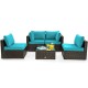 Honhorrs Five-Piece Patio Rattan Lounge Set, Cushions and Pillows with a Glass Table and Sofa Clips