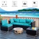 Honhorrs Five-Piece Patio Rattan Lounge Set, Cushions and Pillows with a Glass Table and Sofa Clips