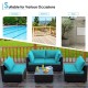 Honhorrs Five-Piece Patio Rattan Lounge Set, Cushions and Pillows with a Glass Table and Sofa Clips