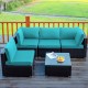 Honhorrs Five-Piece Patio Rattan Lounge Set, Cushions and Pillows with a Glass Table and Sofa Clips