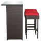 Honhorrs Three-Piece Wicker Patio Bar Set, Two Padded Stools and Glass-Top Table with Storage Shelf