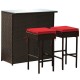 Honhorrs Three-Piece Wicker Patio Bar Set, Two Padded Stools and Glass-Top Table with Storage Shelf