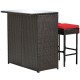 Honhorrs Three-Piece Wicker Patio Bar Set, Two Padded Stools and Glass-Top Table with Storage Shelf