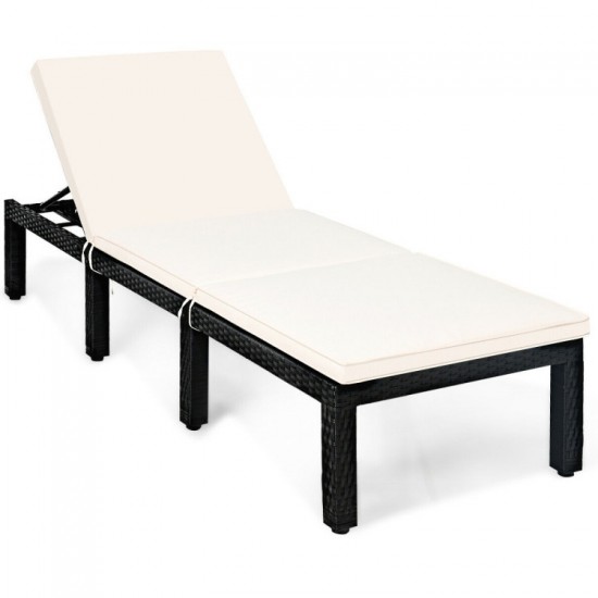 Honhorrs Seven-Position Patio Chaise Lounge, Woven PE Rattan with Cushion Ties and Eight-Leg Support