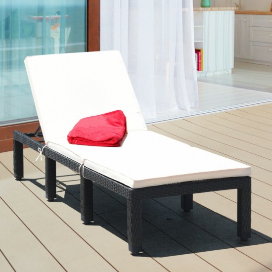 Honhorrs Seven-Position Patio Chaise Lounge, Woven PE Rattan with Cushion Ties and Eight-Leg Support