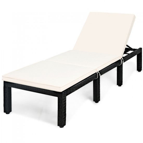 Honhorrs Seven-Position Patio Chaise Lounge, Woven PE Rattan with Cushion Ties and Eight-Leg Support