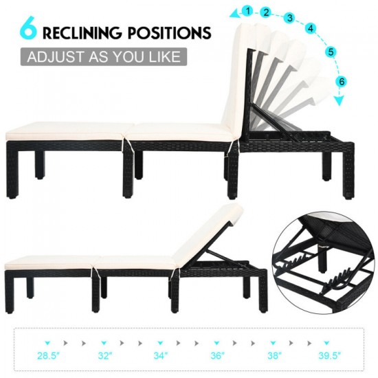 Honhorrs Seven-Position Patio Chaise Lounge, Woven PE Rattan with Cushion Ties and Eight-Leg Support
