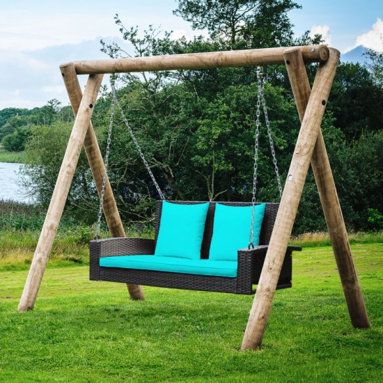 Honhorrs Two-Person Wicker Hanging Porch Swing, Steel Chains with Seat Cushion and Two Back Pads