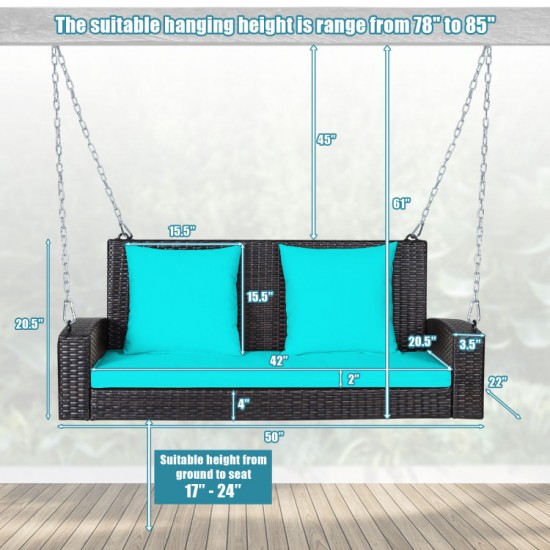 Honhorrs Two-Person Wicker Hanging Porch Swing, Steel Chains with Seat Cushion and Two Back Pads