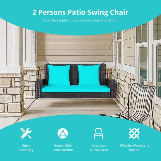 Honhorrs Two-Person Wicker Hanging Porch Swing, Steel Chains with Seat Cushion and Two Back Pads