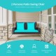 Honhorrs Two-Person Wicker Hanging Porch Swing, Steel Chains with Seat Cushion and Two Back Pads