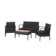 Owlyin Four-Piece Wicker Patio Set, Acacia-Top Table and Cushioned Loveseat with Two Matching Chairs