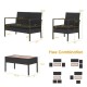 Owlyin Four-Piece Wicker Patio Set, Acacia-Top Table and Cushioned Loveseat with Two Matching Chairs