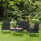Owlyin Four-Piece Wicker Patio Set, Acacia-Top Table and Cushioned Loveseat with Two Matching Chairs