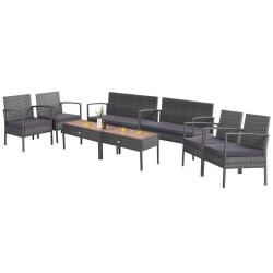 XVX Four-Piece Rattan Patio Set, Loveseat and Two Cushioned Chairs with Acacia Coffee Table