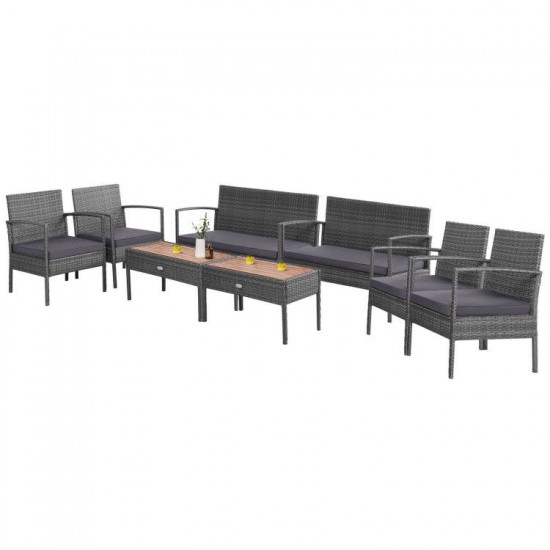 Honhorrs Four-Piece Rattan Patio Set, Loveseat and Two Cushioned Chairs with Acacia Coffee Table