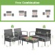 Honhorrs Four-Piece Rattan Patio Set, Loveseat and Two Cushioned Chairs with Acacia Coffee Table