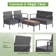 Honhorrs Four-Piece Rattan Patio Set, Loveseat and Two Cushioned Chairs with Acacia Coffee Table