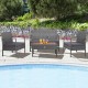 Honhorrs Four-Piece Rattan Patio Set, Loveseat and Two Cushioned Chairs with Acacia Coffee Table